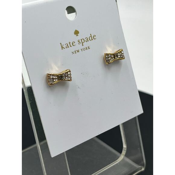 Kate Spade Ready‎ Set Mini Bow Gold Plated Pave Stud for Earrings New - Picture 2 of 9